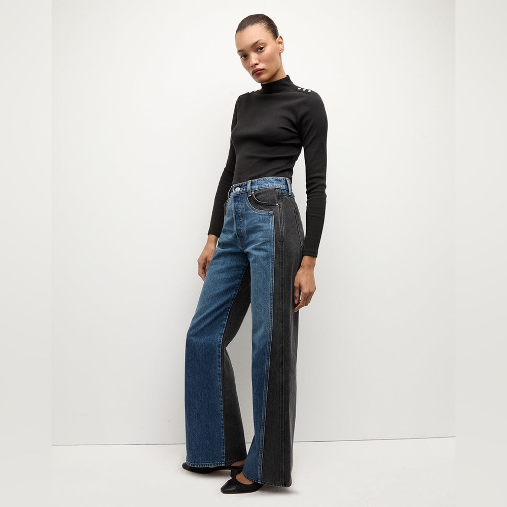 Veronica Beard Taylor Two-Tone Wide-Leg Jean Size 30 - Picture 3 of 11